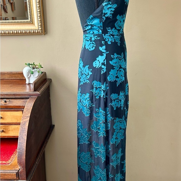 Lovers + Friends Seville Maxi Dress T-Back Jade Blue Black Floral Size XS - Picture 10 of 16